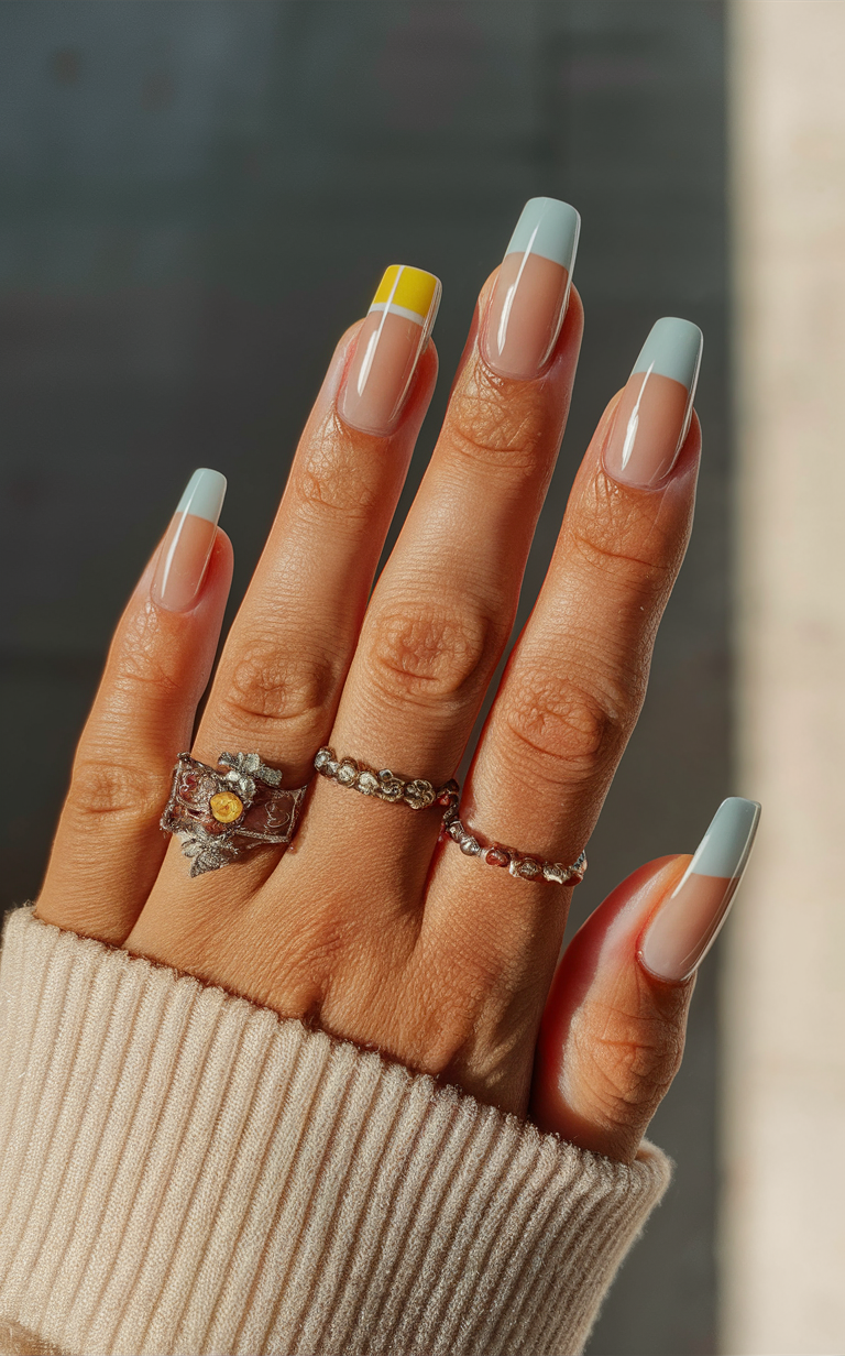 4. Lemon Beach Stripes Nails