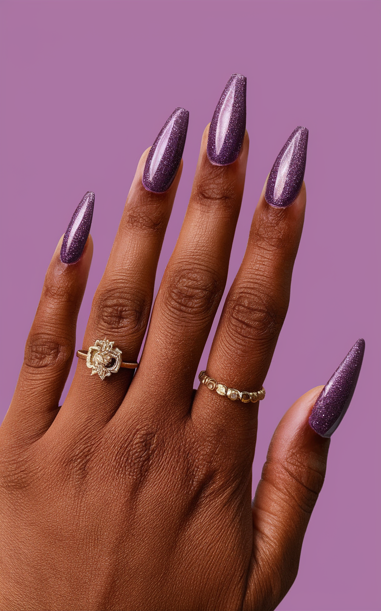 Purple Glitter Swirl Nails