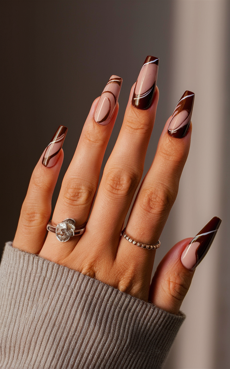 1. Chocolate Marble Swirl Nails