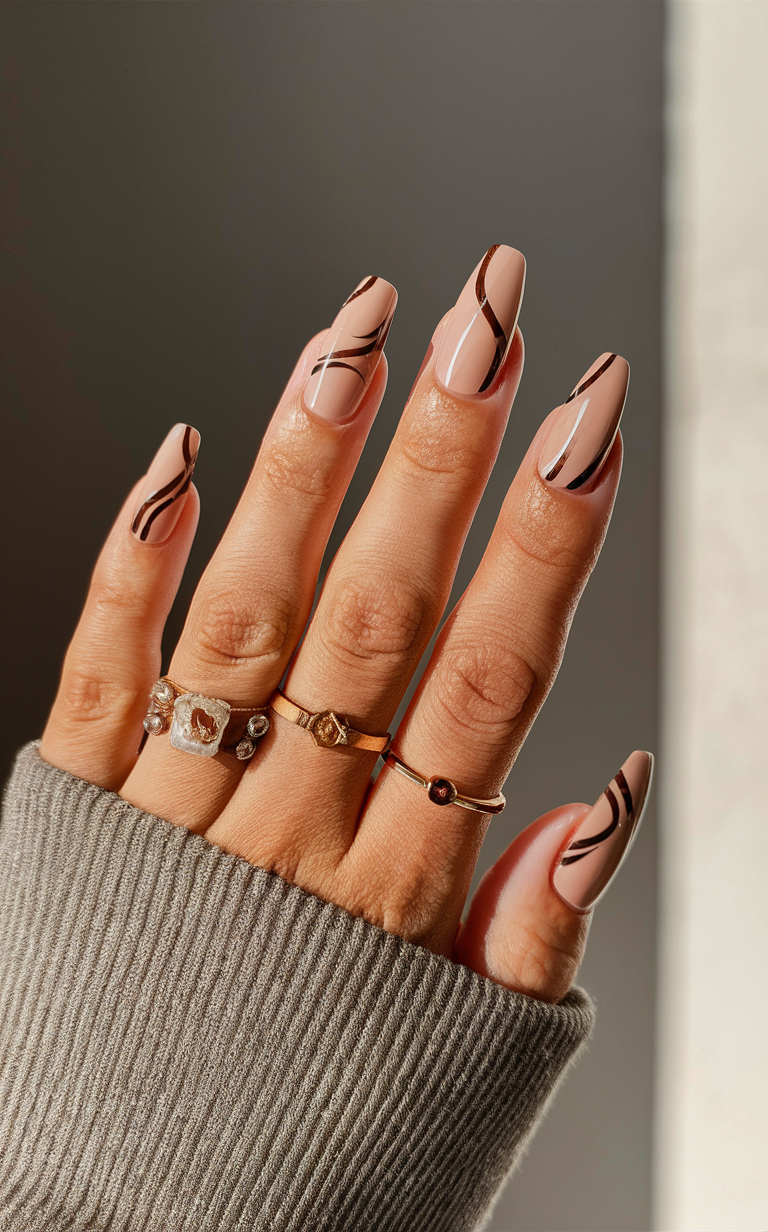 5. Mocha Abstract Art Nails