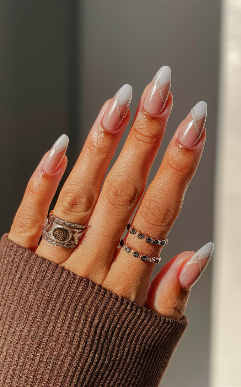 2. Cocoa Geometric French Nails
