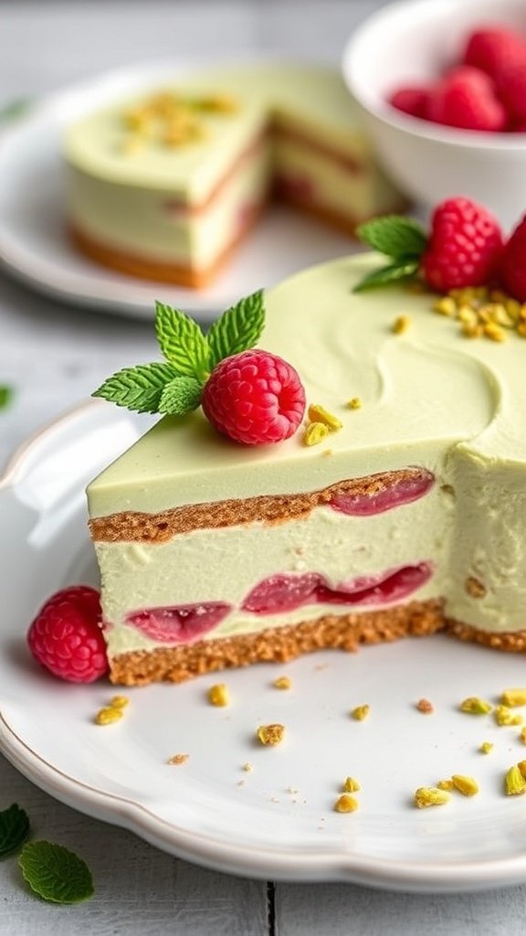 Rich Raspberry Pistachio Mousse Cake