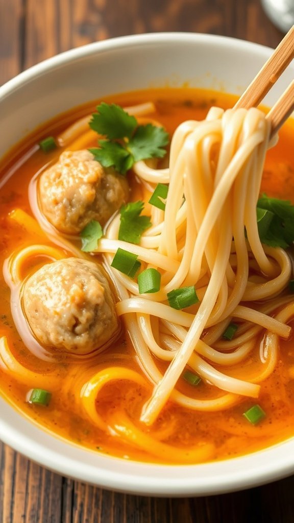 Asian-Style Ginger Meatball Soup with Noodles