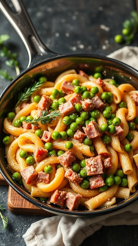 Leftover Ham and Pea Pasta Skillet