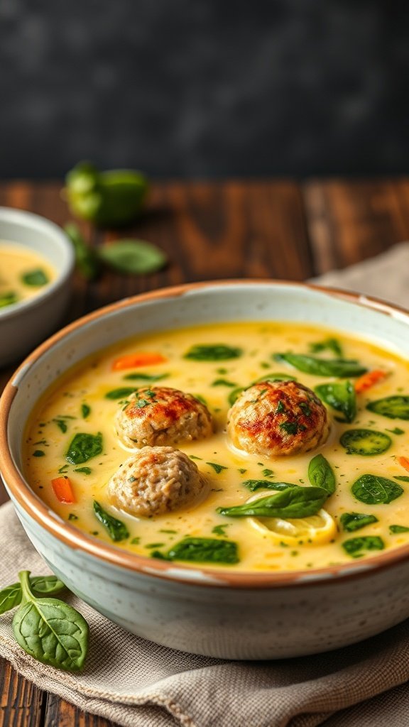 Healthy Turkey Meatball and Spinach Soup