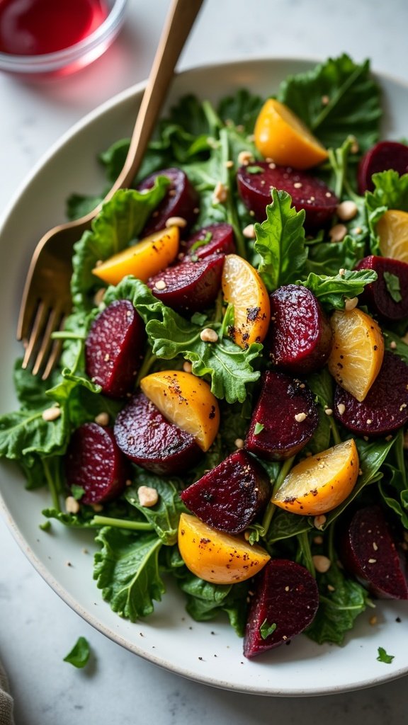 Maple Roasted Beet Greens Salad