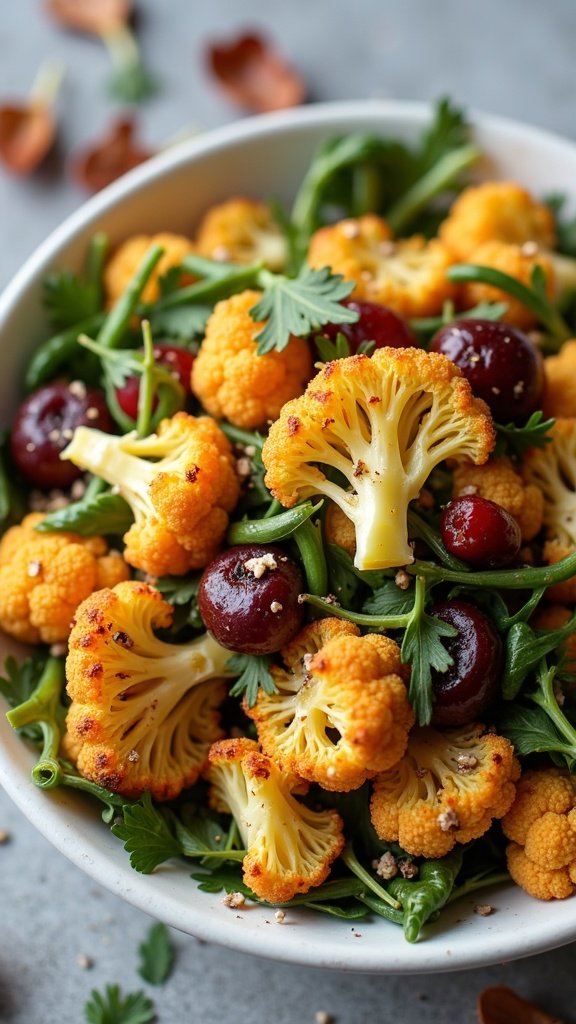 Spicy Roasted Cauliflower Autumn Mix Salad