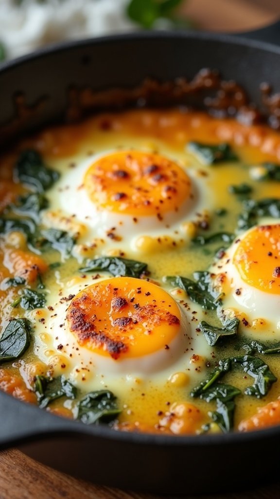 Baked Eggs with Spinach & Cheese