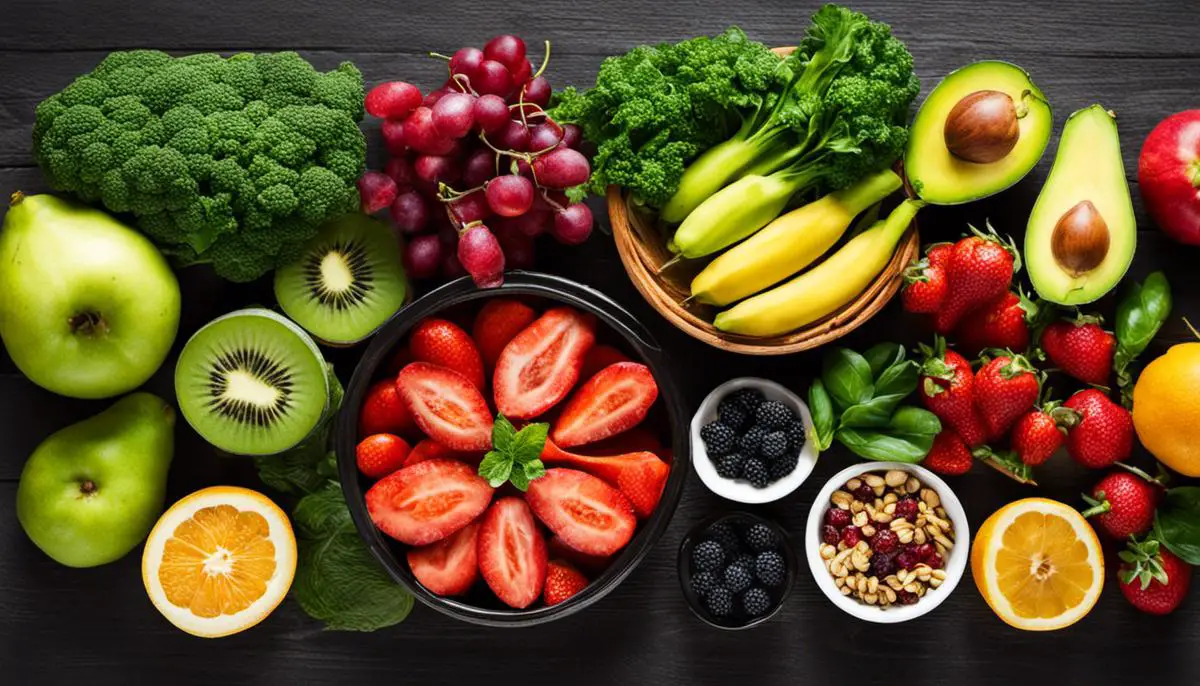Image describing the benefits of clean eating, showing a variety of whole foods with vibrant colors.