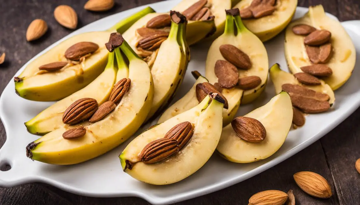 Image of sliced bananas topped with almond butter