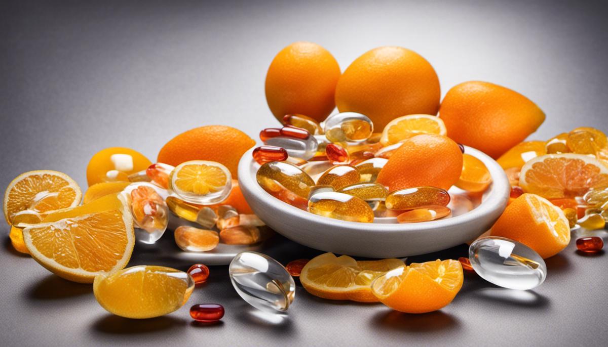 Image of various Vitamin C supplements displayed in capsules and tablets